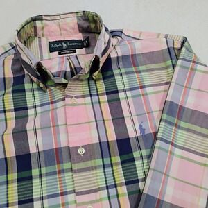 Ralph Lauren Custom Fit Plaid Shirt Mens Medium Button Down Pink Multicolor